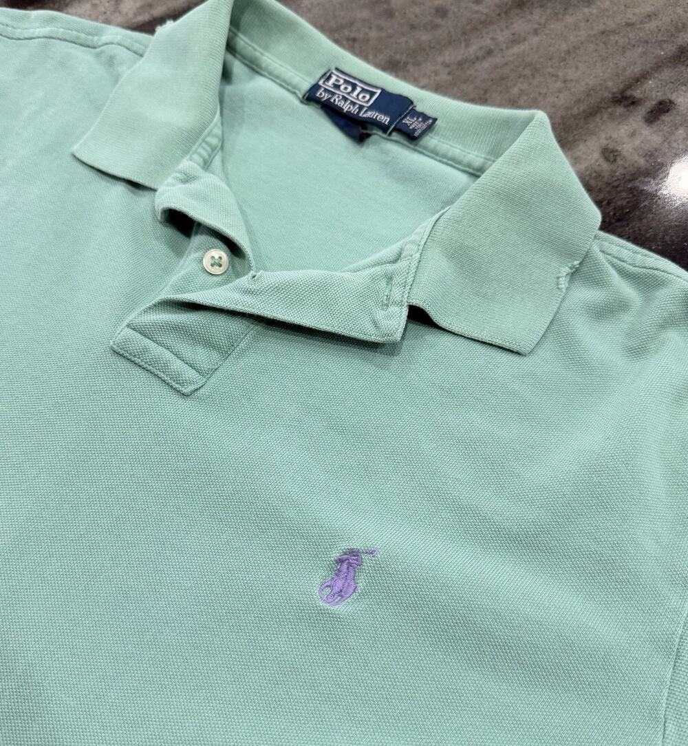 Vintage Polo Ralph Lauren Mens XL Mint Green Polo Shirt Distressed Purple Pony